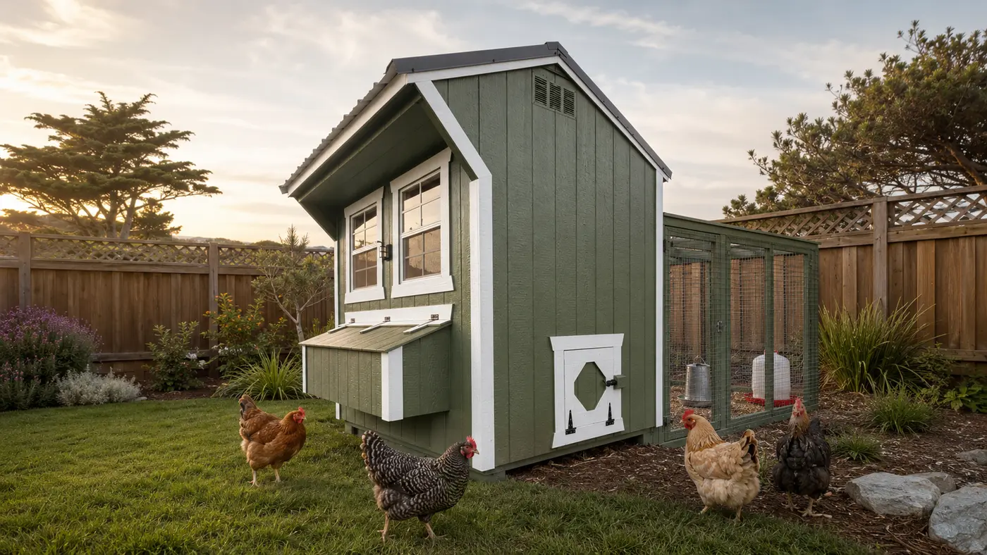Inspiration rendering of a chicken coop and flock setup