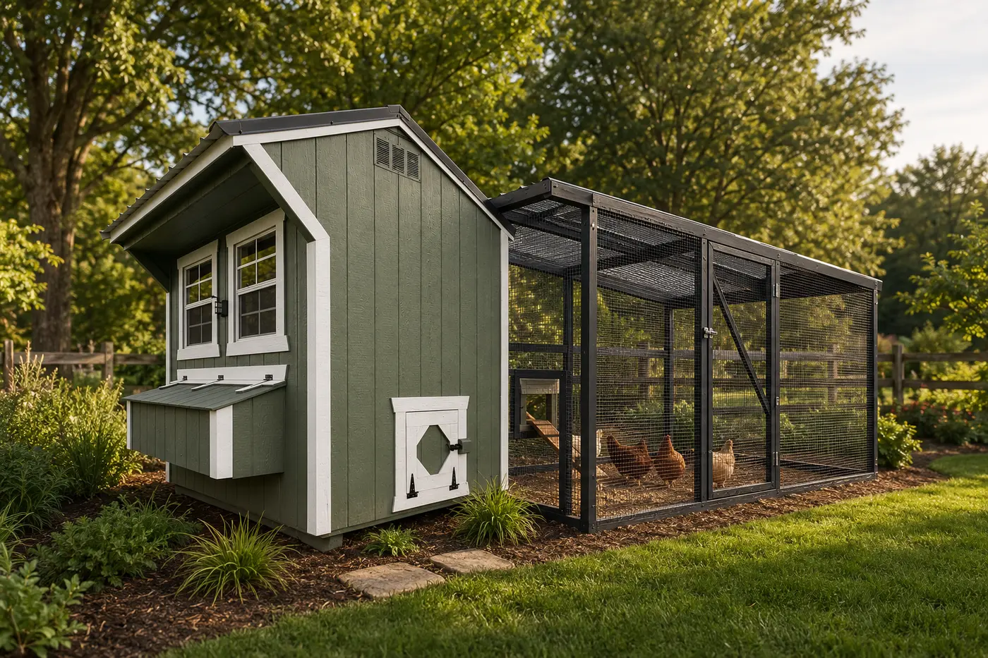 Inspiration rendering of a chicken coop with secure run
