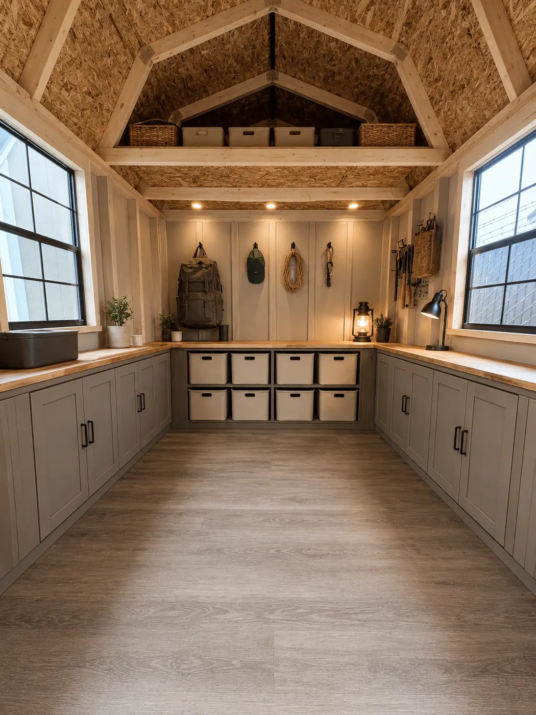 Inspiration rendering of a lofted barn with organized storage